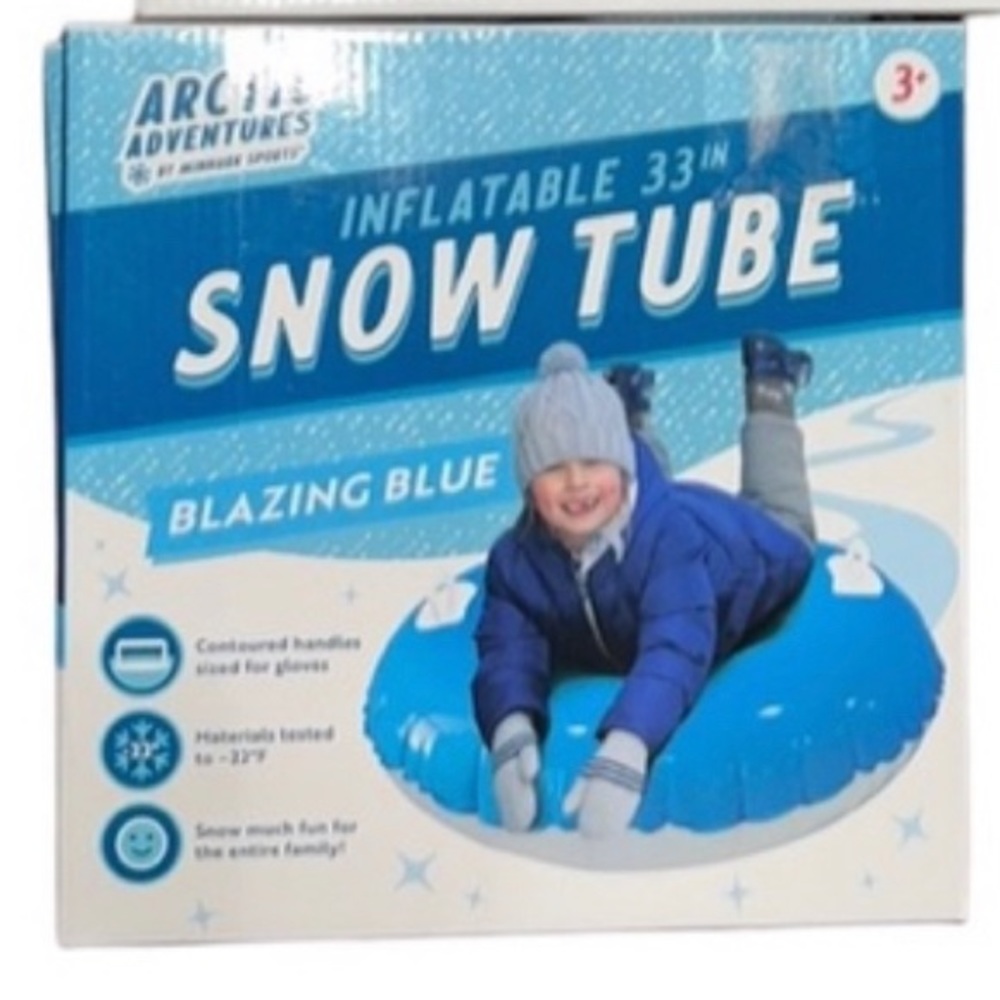 NIB Arctic Adventures inflatable 33 inch snow tube Blue & White tube Nee in Box
